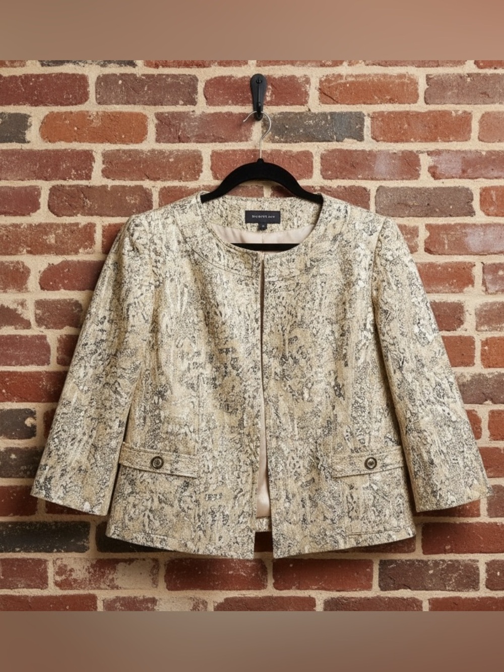 Dressbarn Brown Metallic Animal Print Career Office Blazer Size L